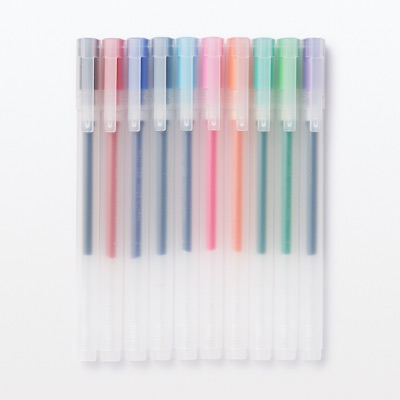 Stylos gel colorés à capuchon 0,38 mm (lot de 10) — MUJI