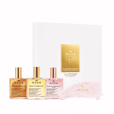 Huile Prodigieuse — Les 3 Huiles + gua sha quartz rose — NUXE